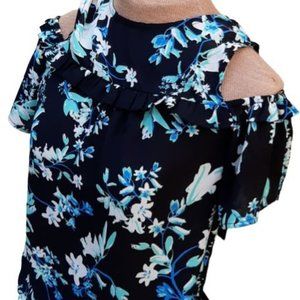 Lily White Cold Shoulder Floral Chiffon Blouse Size XS